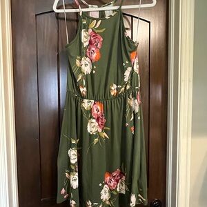 French Grey Olive Floral Mini Dress